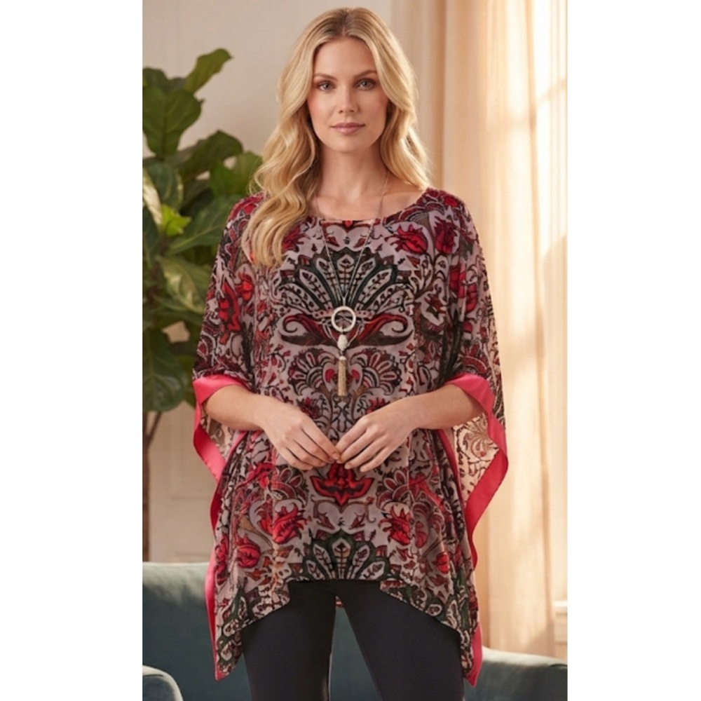 Soft Surroundings Velvet Burnout Kimono Blouse